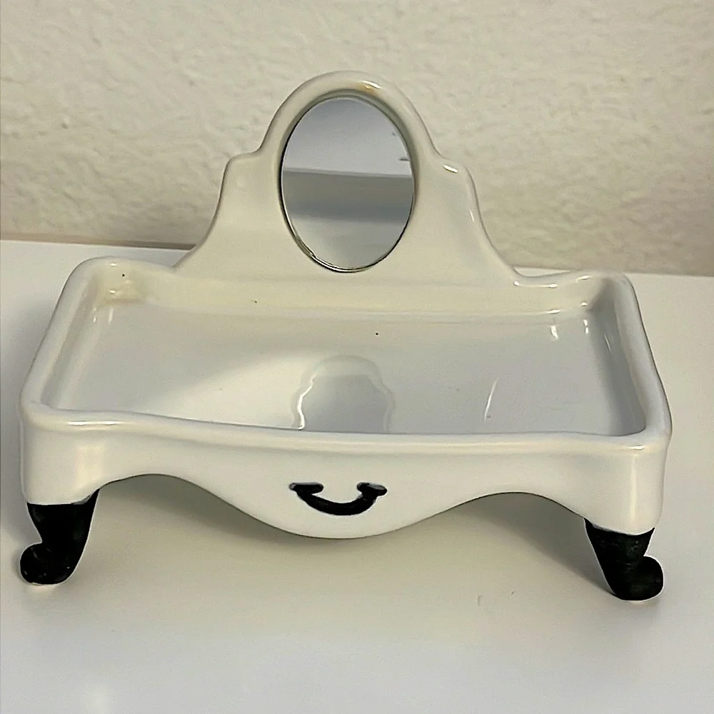 White Pottery Barn Porcelain Trinket or Soap Dish